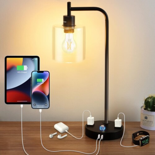 Upgraded Fully Stepless Dimmable Desk Lamp with 2 USB Charging Ports and 2 AC Power Outlets 1 Count King Soopers