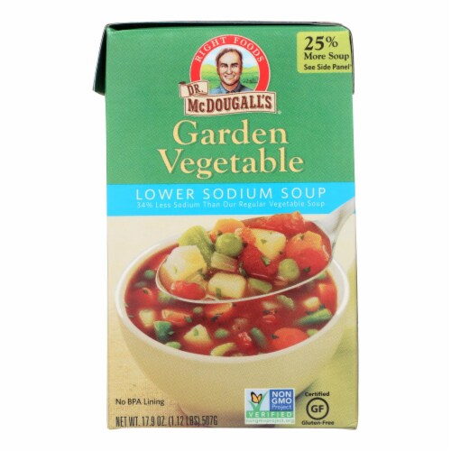 Dr. McDougall's Garden Vegetable Lower Sodium Soup - Case of 6 - 17.9 oz. Perspective: front