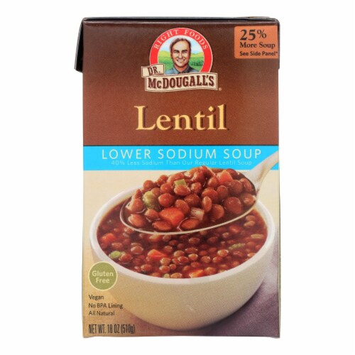 Dr. McDougall's Lentil Lower Sodium Soup - Case of 6 - 18 oz. Perspective: front