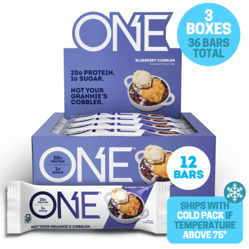 ONE Protein Bars, Blueberry Cobbler, 20g Protein, 2.12 Ounce (Pack of 3 - 36 Bars) Perspective: front