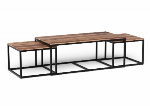Set Of 3 Squared Off Natural Wood Nesting End Tables