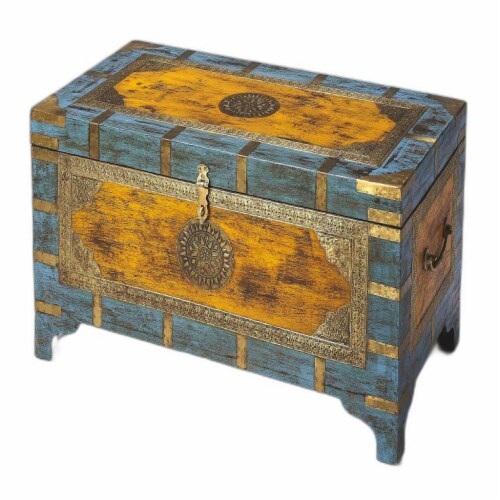 Hand Painted Brass Inlay Solid Wood Storage Trunk Hand Painted Brass Inlay Solid Wood Storage Trunk