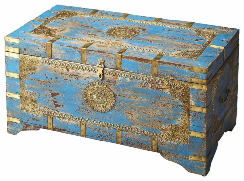 Traditional Hand Painted Brass Inlay Storage Trunk Traditional Hand Painted Brass Inlay Storage Trunk