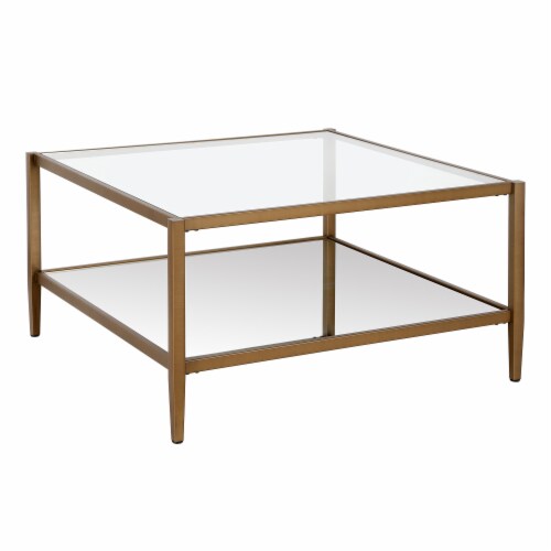 Hivvago 32 inch Gold Glass And Steel Square Coffee Table With Shelf 32 Inch Metro Market