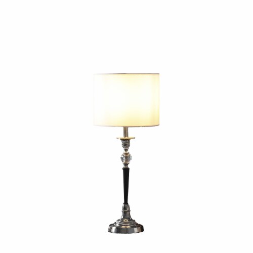 23 inch Black Chrome and Crystal Table Lamp With White Drum Shade 1 Fred Meyer