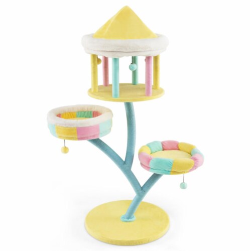 Hivvago Multi-Layer Cat Tree with 2 Removable Perches Scratching Posts-Color Perspective: front