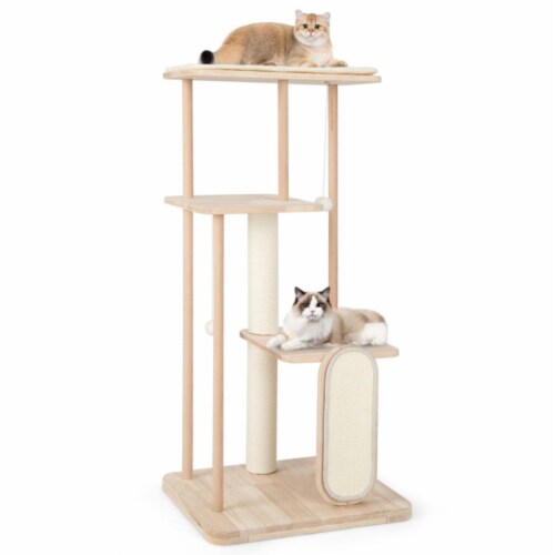 Hivvago Wooden Multi-level Modern Cat Tower with Scratching Board and Post Perspective: front