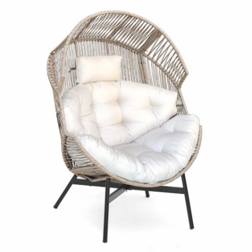 Hivvago Wicker Oversized Egg Style Chair with Cushions and Headrest Off White 1 Gerbes Super Markets