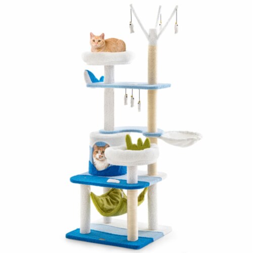 Hivvago Multi-level Cat Tower with Sisal Covered Scratching Posts-Blue Perspective: front