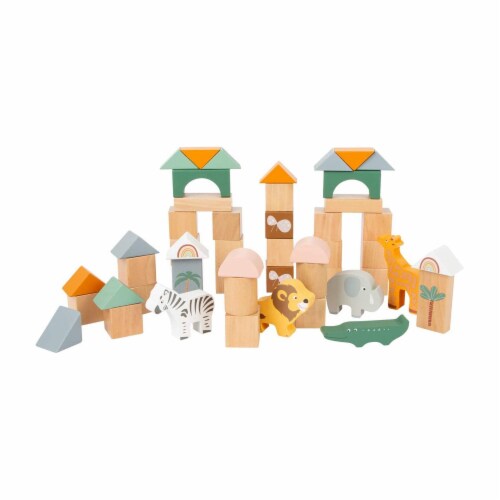Small Foot Wooden Safari Building Blocks 50 Piece Set Perspective: front