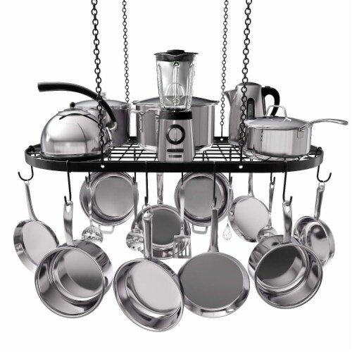 Vdomus 33x17  Pot & Pan Ceiling Rack, Mounted Storage Organizer w/15 Hooks Perspective: front