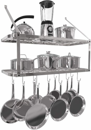 Vdomus Silver 2-Tier Wall Shelf for Pots and Pans Storage Perspective: front