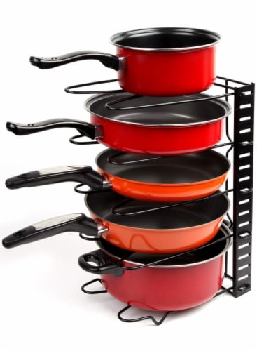Vdomus Adjustable Pots and Pans Rack for Kitchen, Pan and Pot Lid Holder Black Metal (Black) Perspective: front
