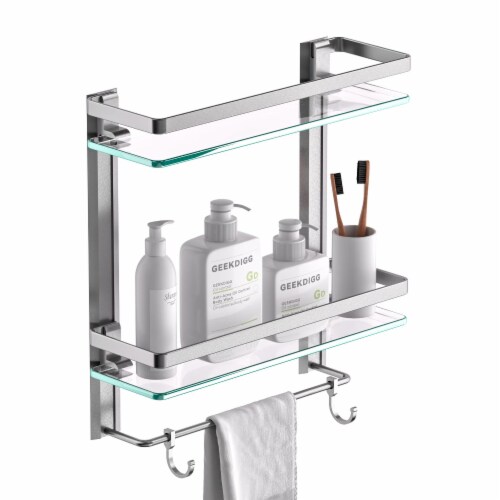 GeekDigg 2 Tier Bathroom Glass Shelf, 8MM Extra Thick 15.2x5, 4D x