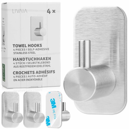 LIVAIA Self Adhesive Hooks for Hanging Towels Set of 4 Stainless Steel Towel Holders 1.38 H 5.91 L 1.97 W Foods Co
