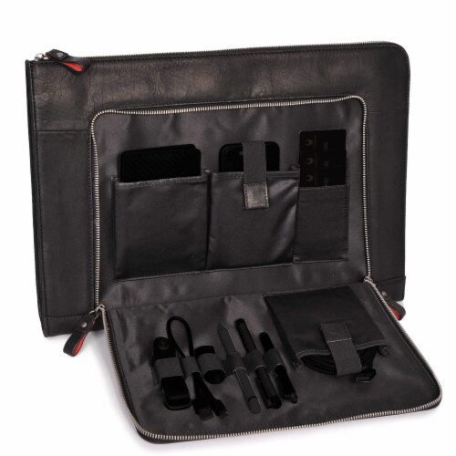 DONBOLSO Large Vintage Black Laptop Sleeve London I Genuine Leather Notebook Briefcase Perspective: front