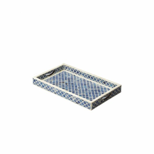 Blue Quatrefoil Bone Inlay Serving Tray Blue Quatrefoil Bone Inlay Serving Tray