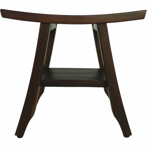 Compact Curvilinear Teak Shower or Outdoor Bench with Shelf in Brown Finish Compact Curvilinear Teak Shower or Outdoor Bench with Shelf in Brown Finish