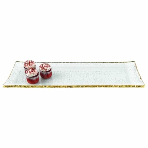 18 Mouth Blown Rectangular Edge Gold Leaf Serving Platter Or Tray 18 Mouth Blown Rectangular Edge Gold Leaf Serving Platter Or Tray