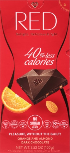 RED Orange & Almond Dark Chocolate Bar Perspective: front