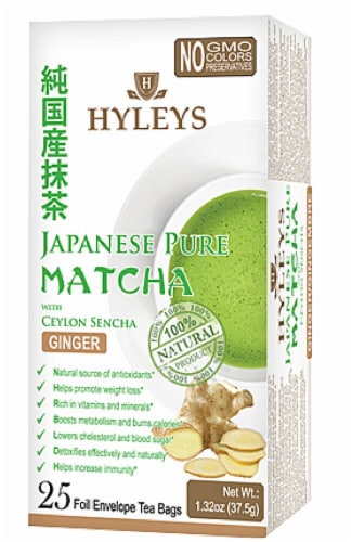 Hyleys Japanese Pure Matcha Tea with Ginger Ceylon Sencha Perspective: front