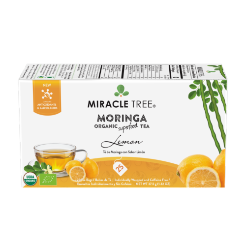 Miracle Tree Organic Moringa Lemon Tea Bags Perspective: front