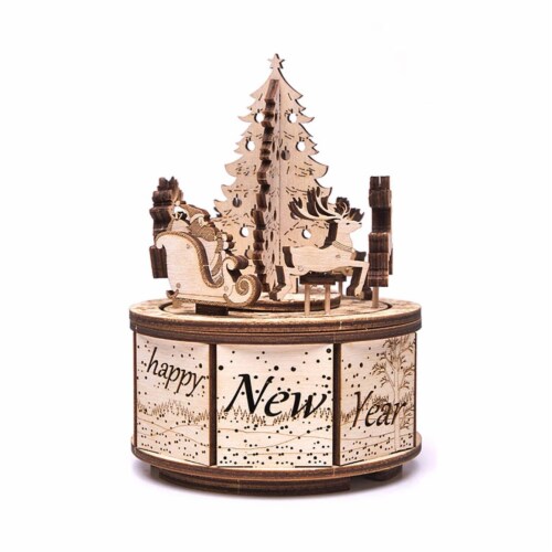 Wood Trick Santa's Carousel 97 Piece Adult Kid Functional 3D Wooden Model Kit Perspective: front