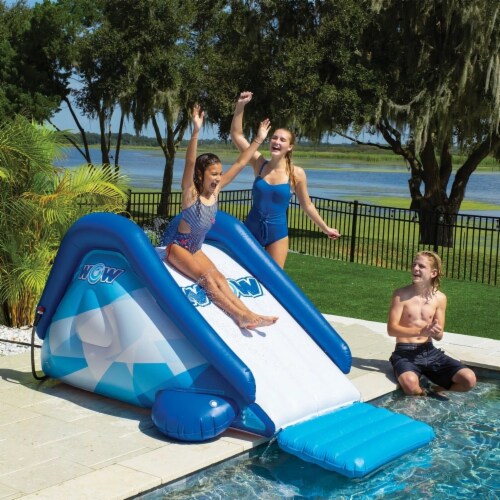 Blow up shop pool with slide