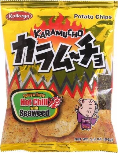 Koikeya Karamucho Hot Chili With Seaweed Potato Chips Perspective: front