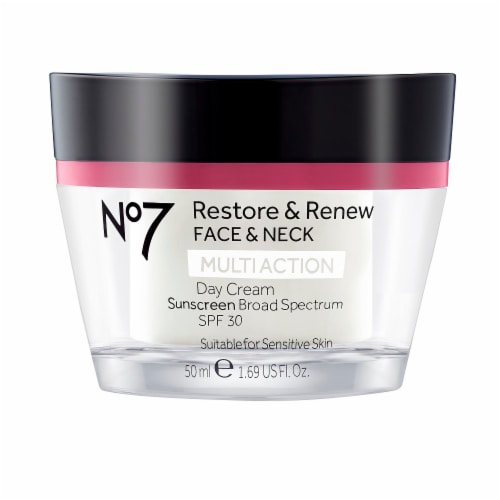 No7 Restore & Renew Face & Neck Multi Action Day Cream SPF 30 Perspective: front