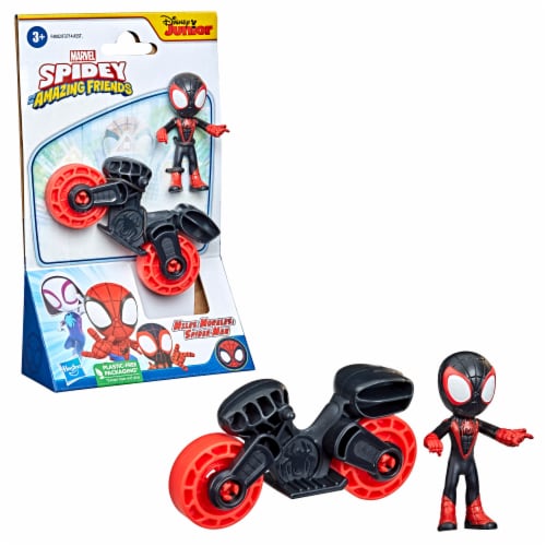 Hasbro Marvel Spidey and His Amazing Friends Miles Morales: Spider-Man with Motorcycle Perspective: front