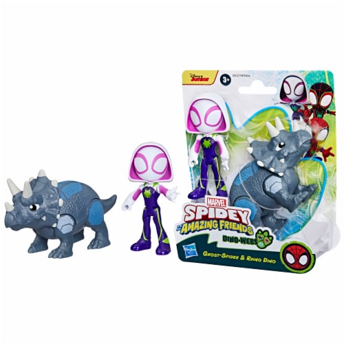 Hasbro Marvel Spidey and His Amazing Friends Dino-Webs Ghost-Spider & Rhino Dino Figures Perspective: front