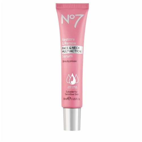 NO7 Restore Renew Face and Neck Multi Action Serum Perspective: front