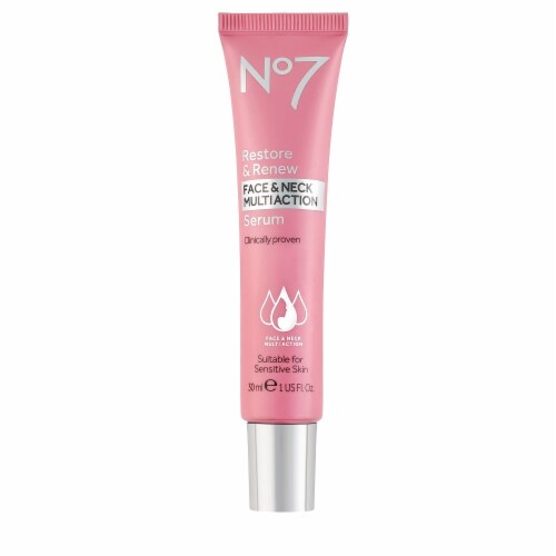 NO7 Restore Renew Face and Neck Multi Action Serum Perspective: front