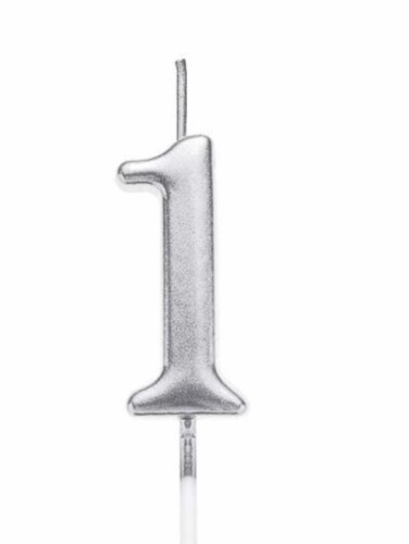 Silver 1 Number Candle Birthday Anniversary Party Cake Decorations Topper Perspective: front