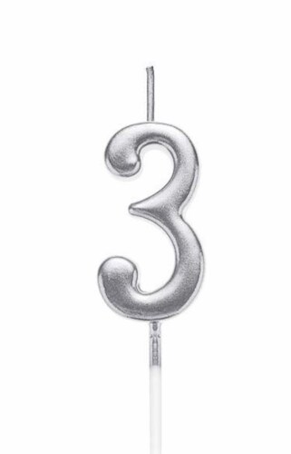 Silver 3 Number Candle Birthday Anniversary Party Cake Decorations Topper Perspective: front
