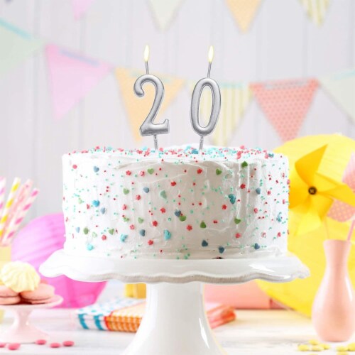 Silver 8 Number Candle Birthday Anniversary Party Cake Decorations Topper Perspective: front