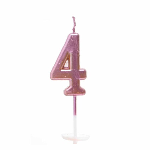 Number Candle Pink 4 Candle Birthday Anniversary Party Cake Decorations Topper Perspective: front