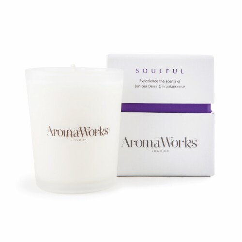 AromaWorks Soulful Juniper Berry and Frankincense Candle Perspective: front