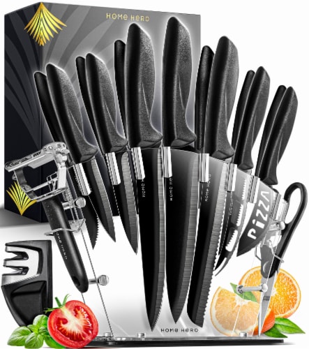 Home Hero Kitchen Knife Set, Steak Knife Set & Kitchen Utility Knives -  Ultra-Sharp High Carbon Stainless Steel Knives with Ergonomic Handles (17  Pc Set, Black)