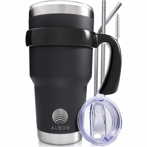 ALBOR Insulated Tumbler - 30 oz w/ Handle, 2 Lids, 2 Straw, Brush & Storage  Bag - Black, 30 Oz - Gerbes Super Markets