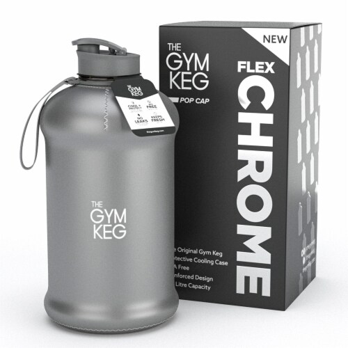 THE GYM KEG Chrome Reflex Sports Water Bottle (2.2L) | Half Gallon Perspective: front
