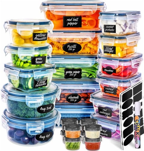 Fullstar 50PCS Food Storage Containers w/ Lids, Meal Prep Tupperware w/ Labels & Pen Perspective: front