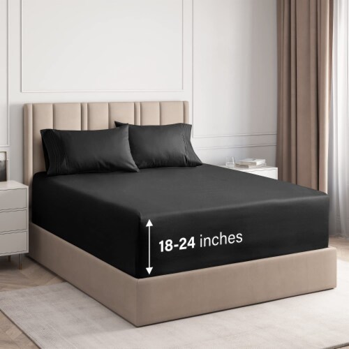CGK Linens 4 Piece Extra Deep Pocket Microfiber Sheet Set - Twin - Black Perspective: front