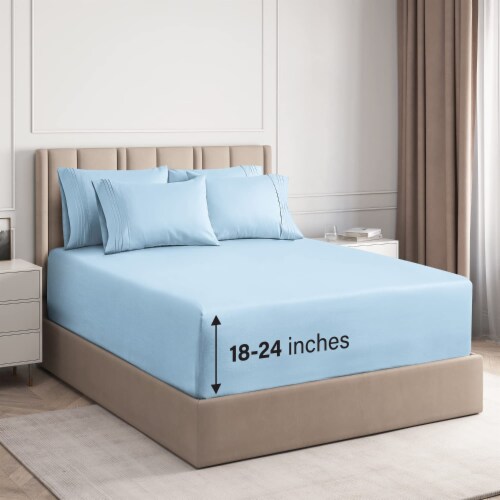 CGK Linens 6 Piece Extra Deep Pocket Microfiber Sheet Set - Full - Light Blue Perspective: front
