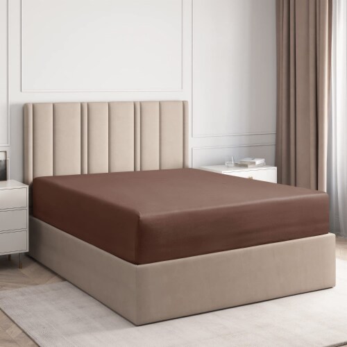 CGK Unlimited Standard Fitted Sheet Double Brushed Microfiber - Twin Extra Long - Brown Perspective: front