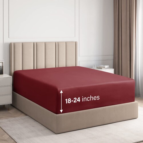 CGK Unlimited Extra Deep Pocket Microfiber Fitted Sheet - Twin Extra Long - Burgundy Perspective: front