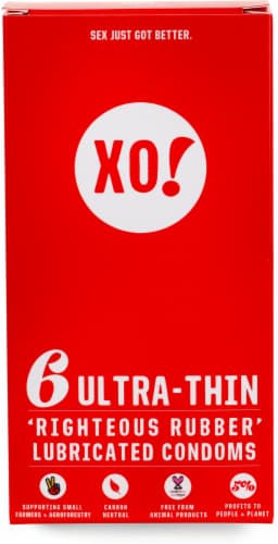 XO! Righteous Rubber Ultra Thin Lubricated Condoms Perspective: front