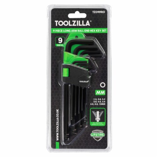 TOOLZILLA 9 Piece Allen Key Set - Advanced Ball End Design & Precision Machined Tips Perspective: front