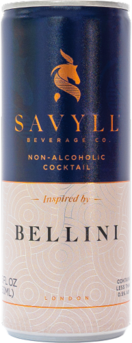 Savyll® Non-Alcoholic Bellini Flavored Sparkling Cocktail Perspective: front